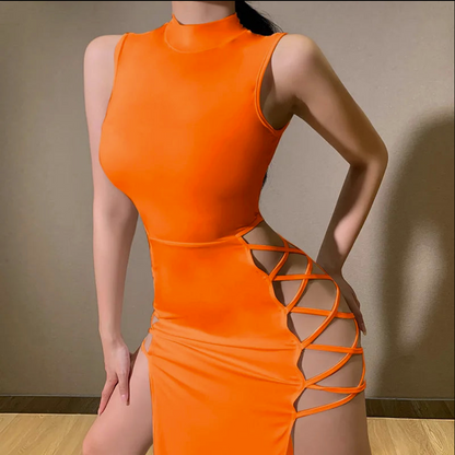 Sculpted Mock Neck Cutout Maxi